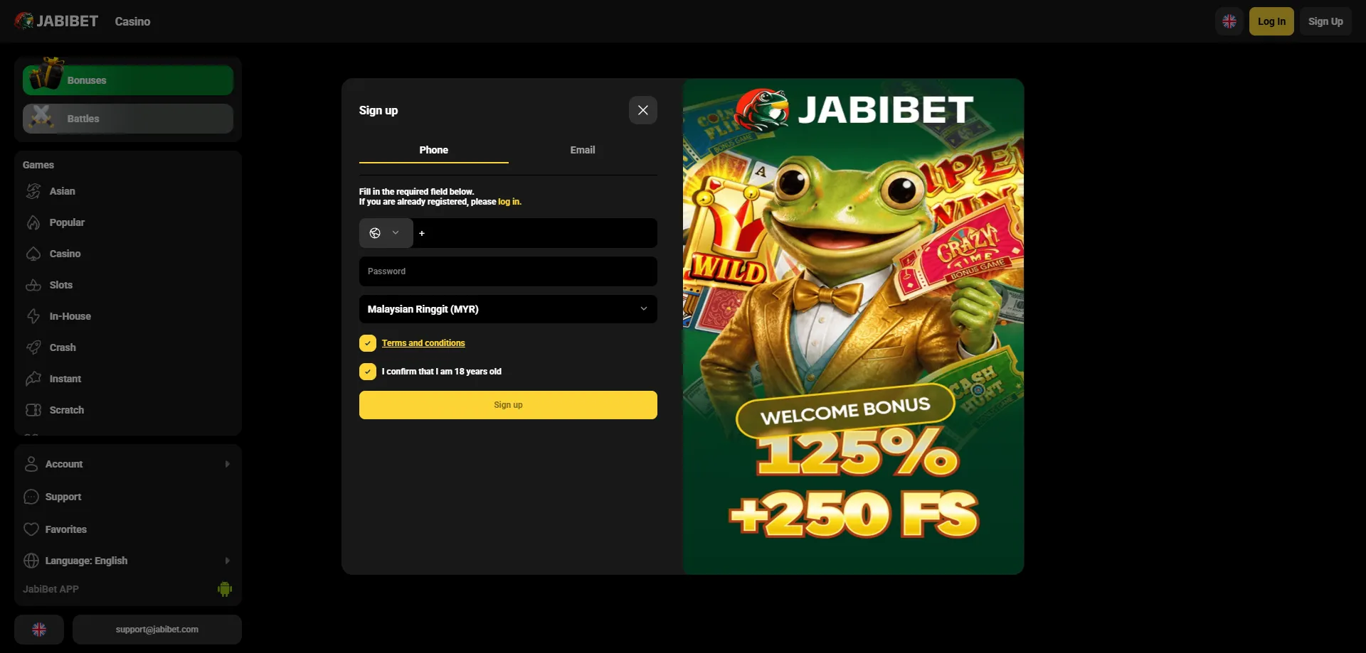 Jabibet casino registration form — create a new account in minutes