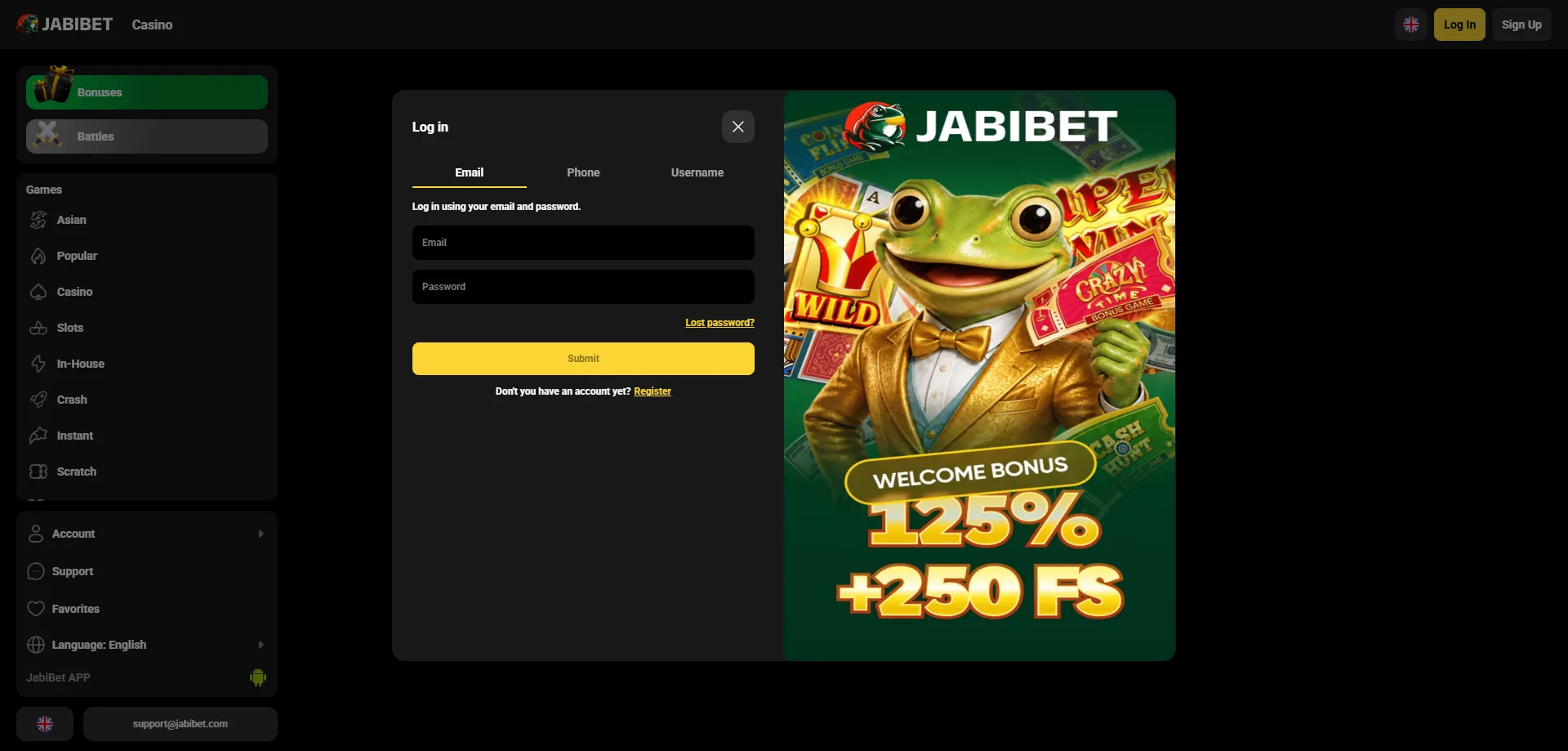 Jabibet casino login page — secure account access for BD players